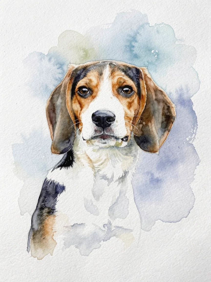 Watercolor portrait of a dog