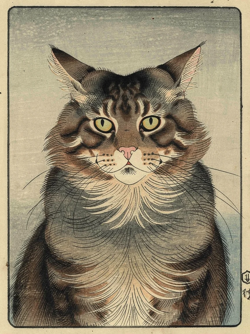 Ukiyo-e Woodblock portrait of a cat